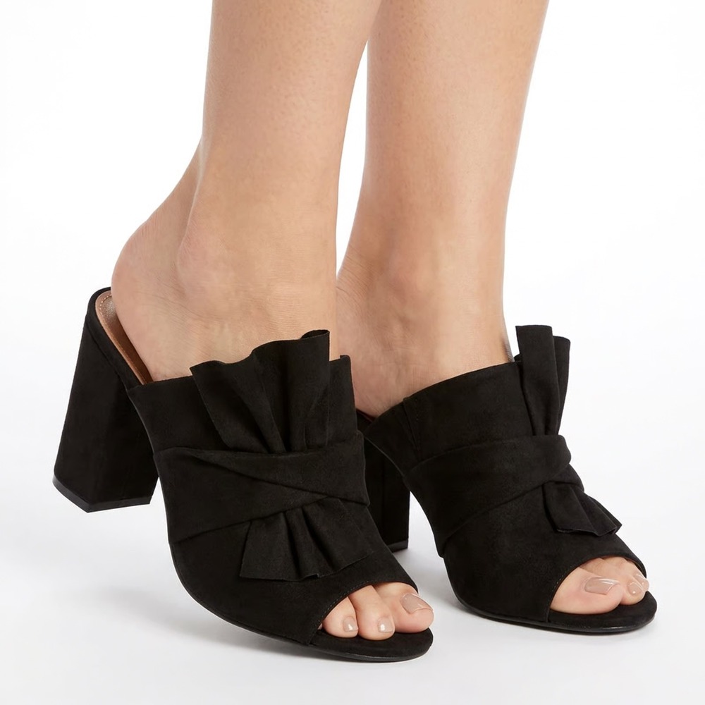 Christian Siriano for Payless Black Faux Suede Bow Mule Block Heels Womens 8.5